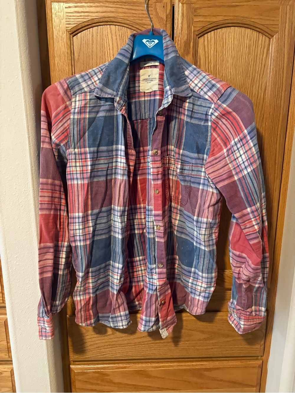 American Eagle Outfitters Red Plaid Button-Up Shirt